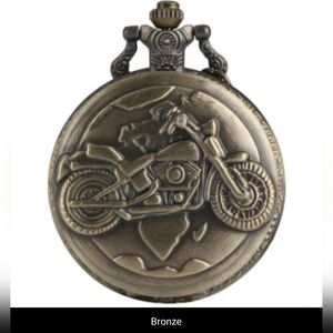 New Bronze Motorcycle Motorbike MOTO Chain Pocket Watch w/ Necklace Chain, T1MIS